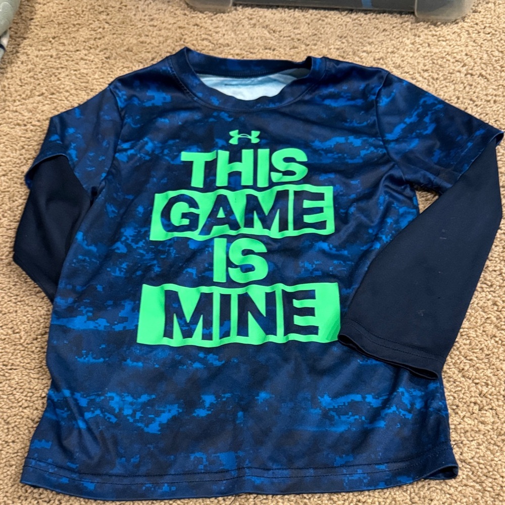 Under Armour Kids Navy and Neon Green Long Sleeve Tee